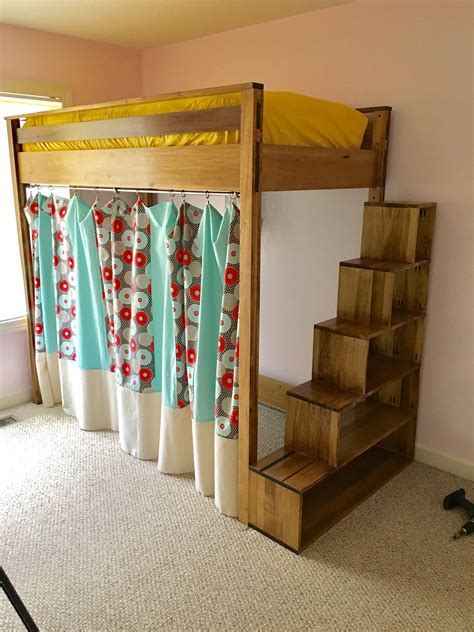 loft bed with desk and storage stairs|loft bed full with stairs.